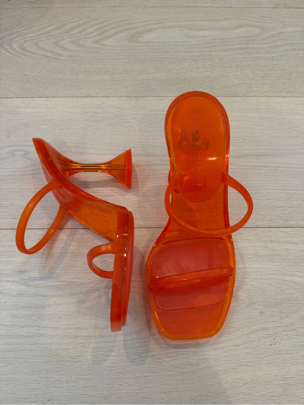 Amina Muaddi Brito 95 PVC Orange Sandal Heel